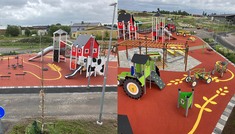 Översiktsbilder på en lekplats.